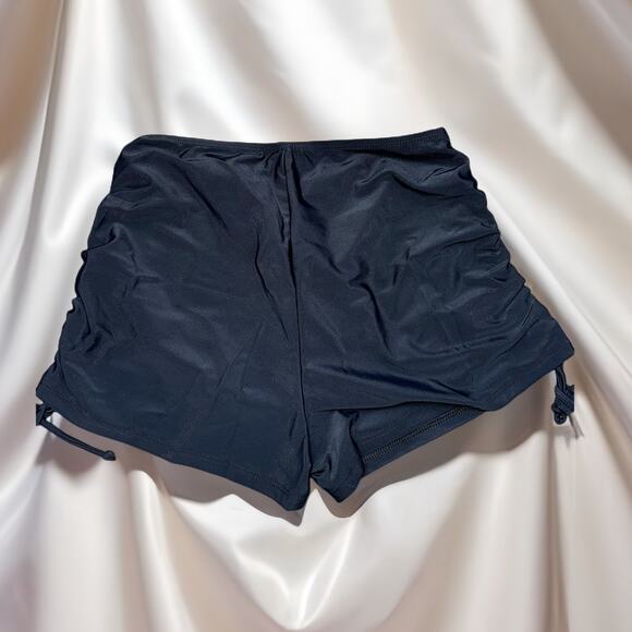 New Medium Black Adjustable Swim Shorts Bottoms Bikini Mid-Rise Booty Drawstring - Picture 2 of 2